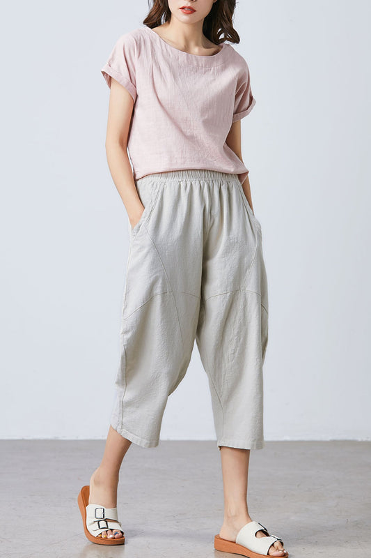 Casual linen cropped pants C1683