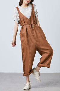 Loose Linen jumpsuit, womens linen overall C1695