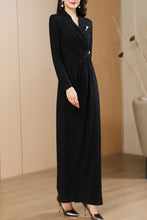 Load image into Gallery viewer, Black women&#39;s spring and autumn v neck long dress C4191
