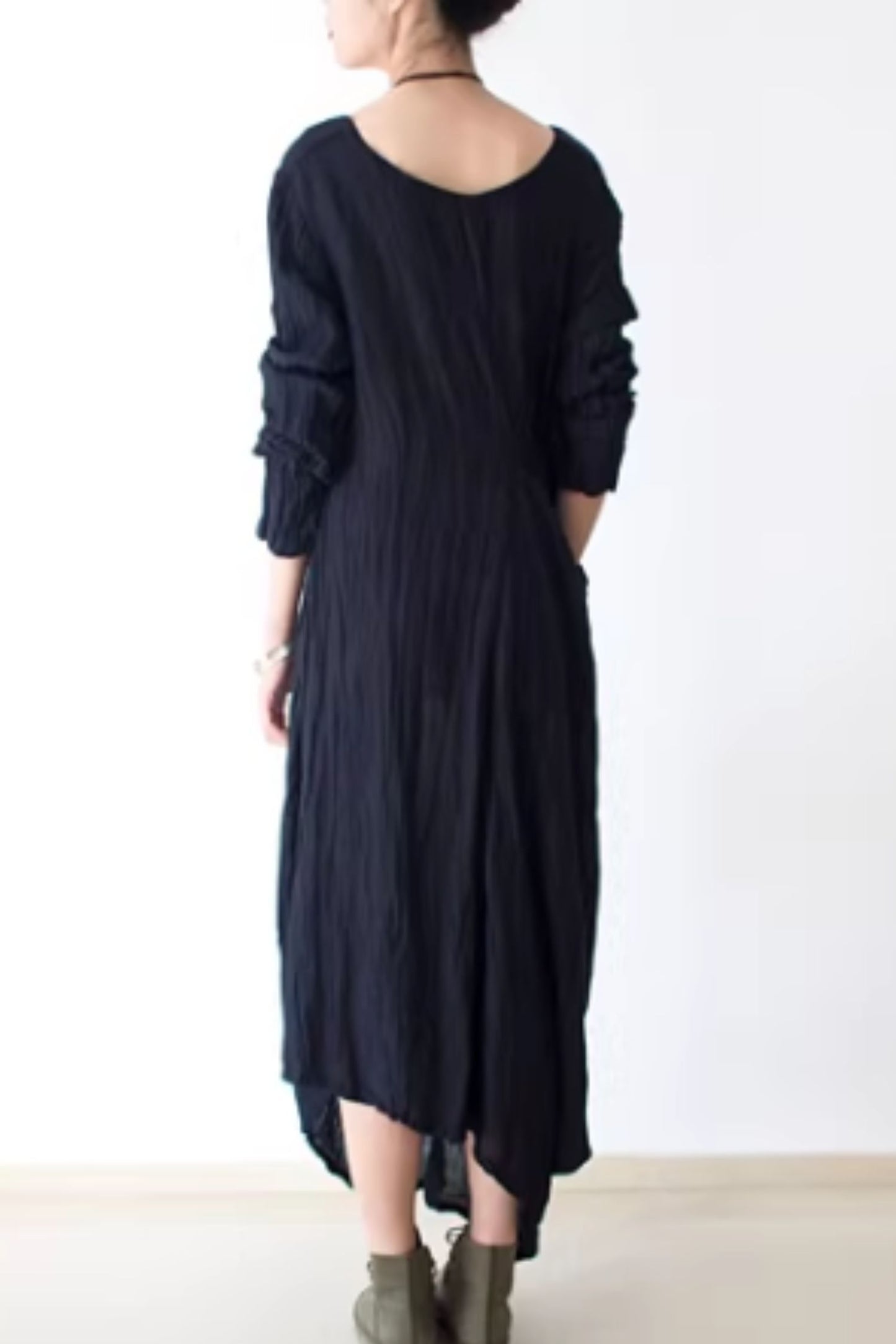 Irregular loose fitting long linen dress women C5423