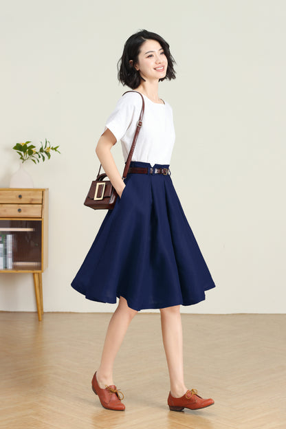 Navy blue Linen Skirt for Women C5403