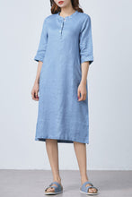 Load image into Gallery viewer, Summer casual blue linen dress C1669
