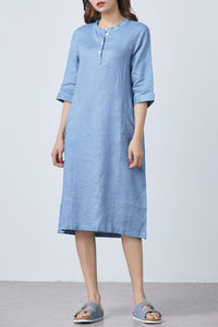 Summer casual blue linen dress C1669