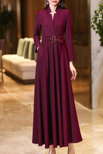 Load image into Gallery viewer, Burgundy women&#39;s v- neck long sleeved dress C4190
