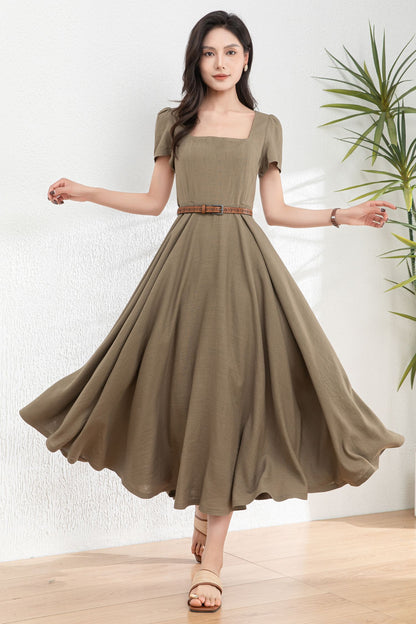 Womens Summer Green Linen Dress c4985