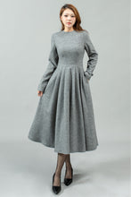 Load image into Gallery viewer, Gray swing long winter wool dress C4442
