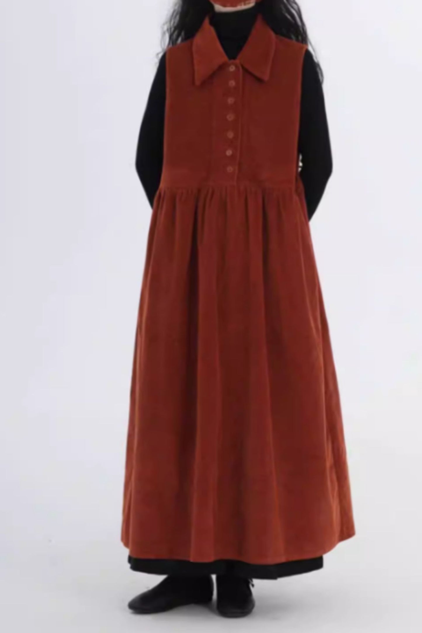Sleeveless long corduroy dress for women C5431