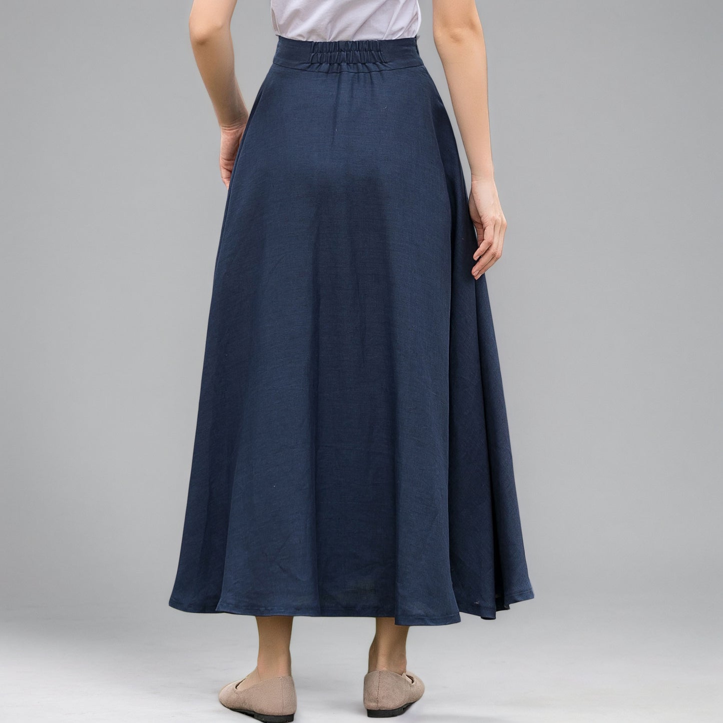 Casual High Waist A Line Blue Linen Skirt C5144