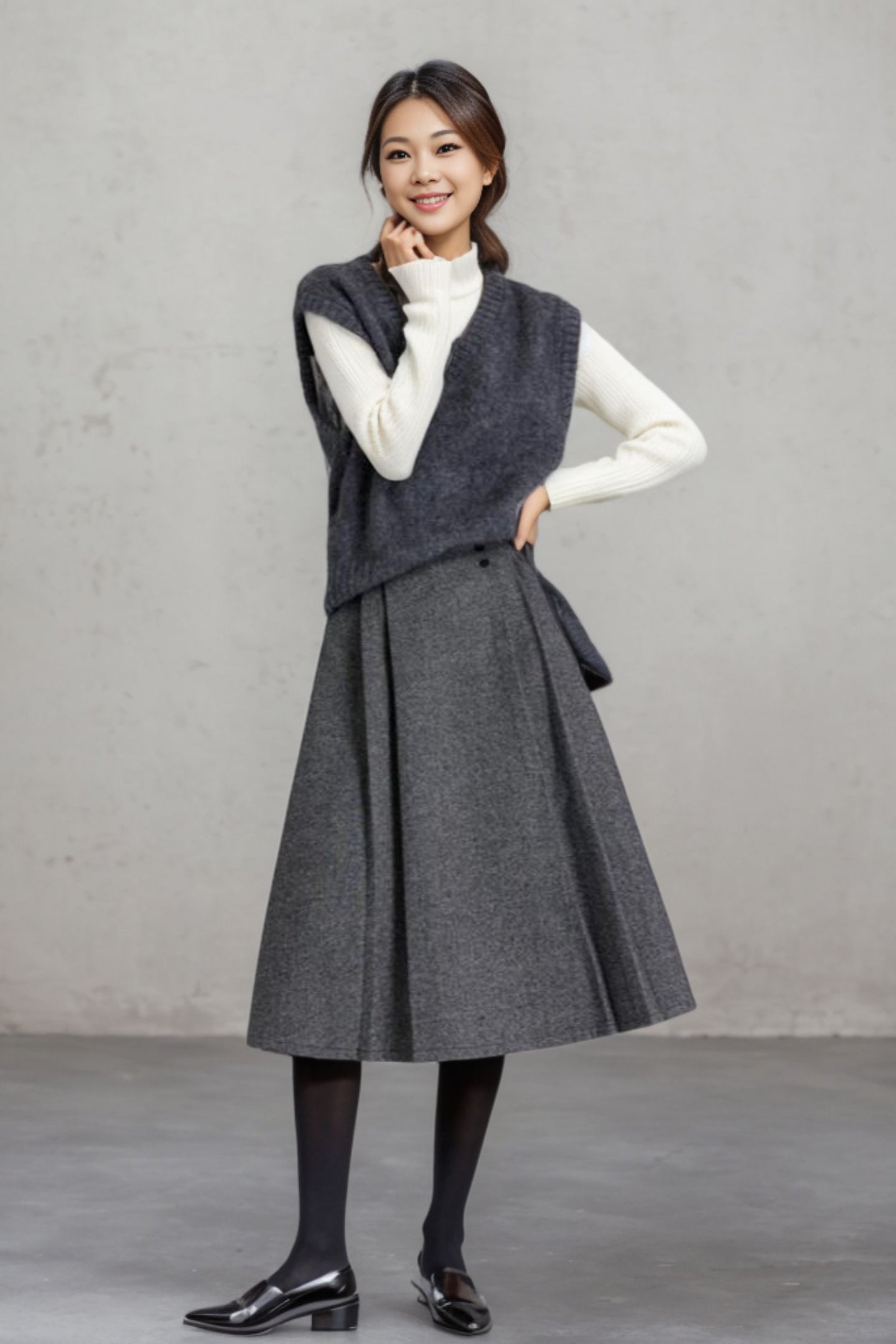 Gray midi winter wool skirt women C4456