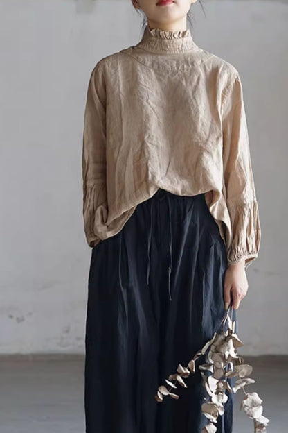 loose fitting linen blouse with ruffle details C5433