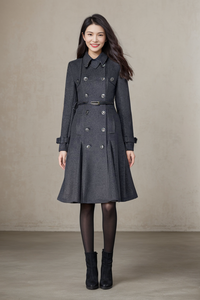 Double Breasted Wool Trench Coat C1028