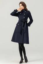 Load image into Gallery viewer, Womens Navy Blue Wool Coat C3699
