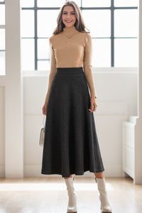 A-Line Midi Long Wool Skirt C4260