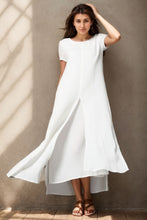 Load image into Gallery viewer, Short sleeve White maxi linen dress for women C4140
