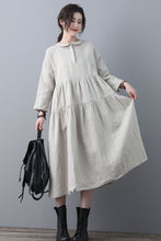 Load image into Gallery viewer, Loose Linen Midi Oversized Long Sleeve A line Dress with Pocket C1848
