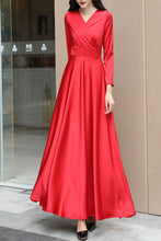 Load image into Gallery viewer, Red long-sleeved V-neck long dress C4178
