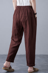 Brown Casual Cropped Linen Pants C2124