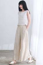 Load image into Gallery viewer, Beige Linen palazzo pants for Women C2660
