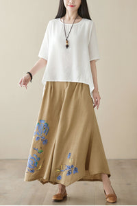 Linen printed pants Women C3959