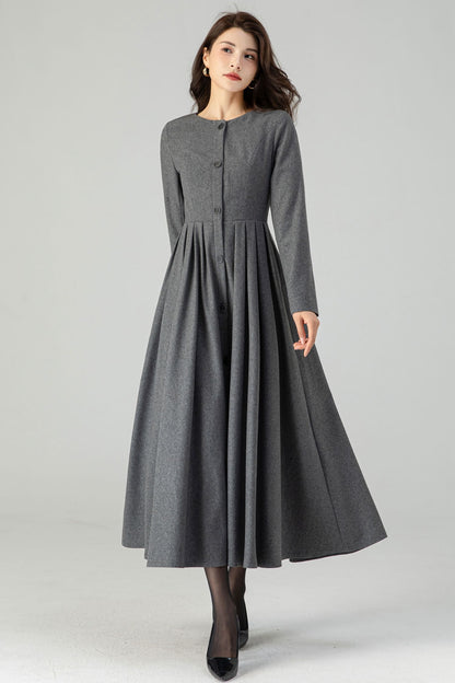 Midi Button Front Wool Dress C4319