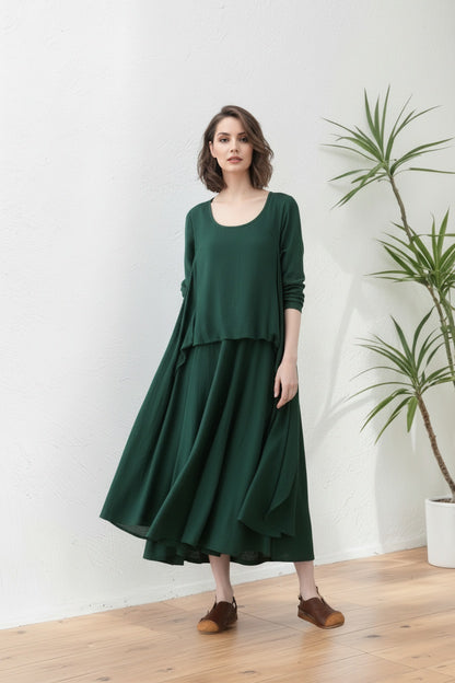 Casual Loose Women Spring Asymmetrical Linen Dress C5418