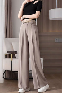 Khaki Wide Leg Long Pant with Pockets C3505