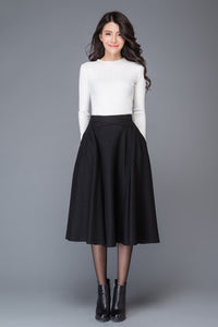 A line black winter womens wool skirt C1008