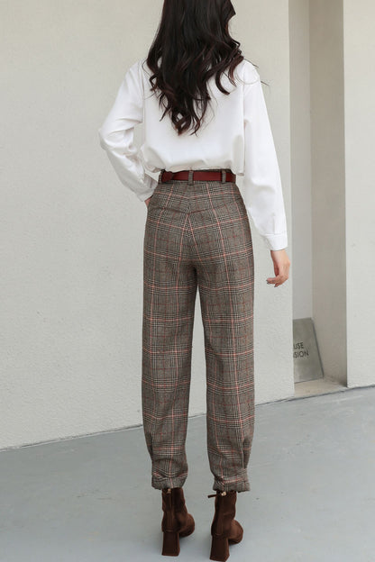 Plaid Wool Tapered Pants for Women C5189