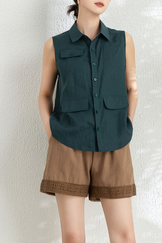 Women's Summer Sleeveless Linen Shirt C3294