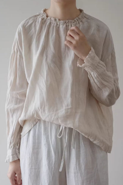 Spring loose fitting linen blouse C5427