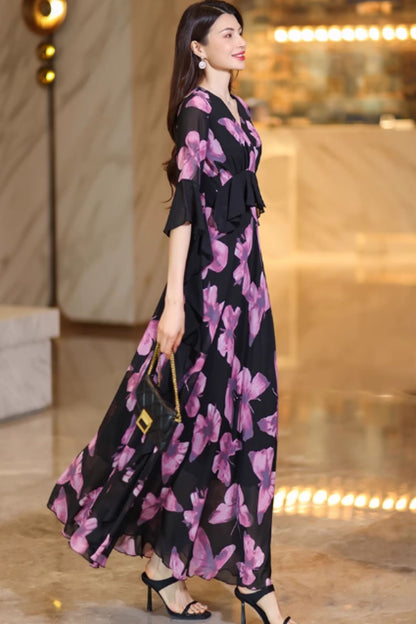 Swing prom summer chiffon dress with ruffle C4925
