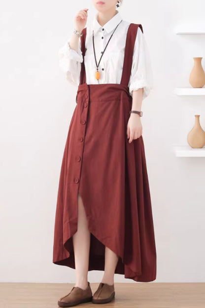 High waist irregular linen skirt women C5426