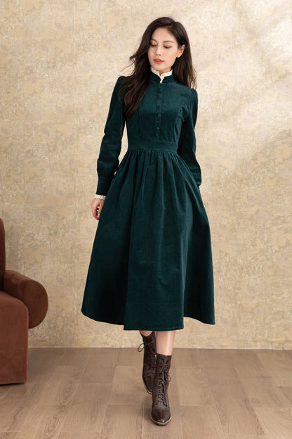 Green Corduroy Midi Dress C4464