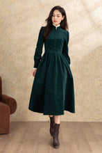 Load image into Gallery viewer, Green Corduroy Midi Dress C4464
