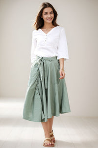 Long Linen Skirt in green C288