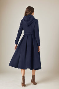 Navy Blue Long winter Wool Coat C4324