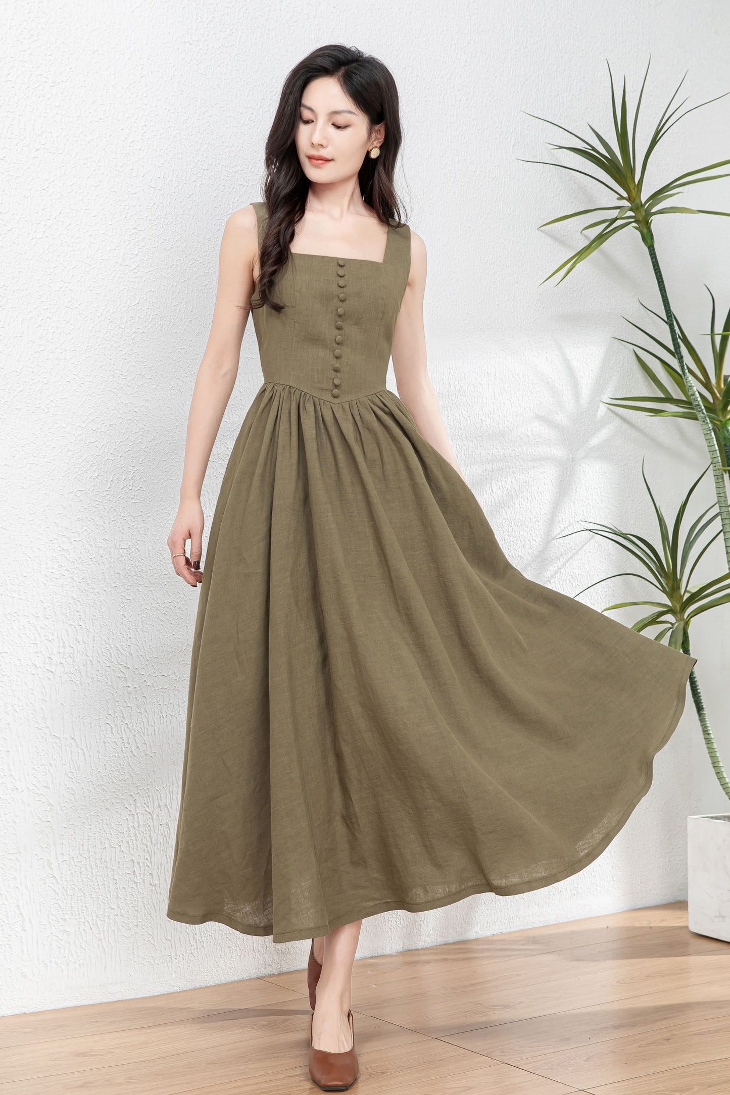 Sleeveless Linen Pinafore Dress C4763