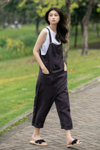 Women Linen Casual dark grey Jumpsuit C4018