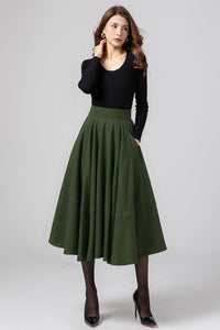 Midi swing winter wool skirt women C4332