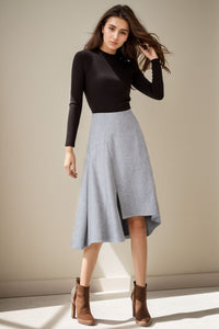 Winter gray wool asymmetrical skirt C4258