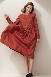 Elegant Orange Linen Dress C4136