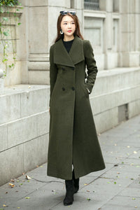 Military green a line wool coat C4504