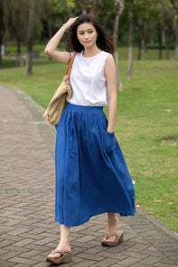 Linen Midi women A-line skirt C4017