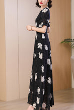 Load image into Gallery viewer, Black printed summer new chiffon dress C4087
