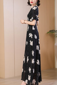 Black printed summer new chiffon dress C4087