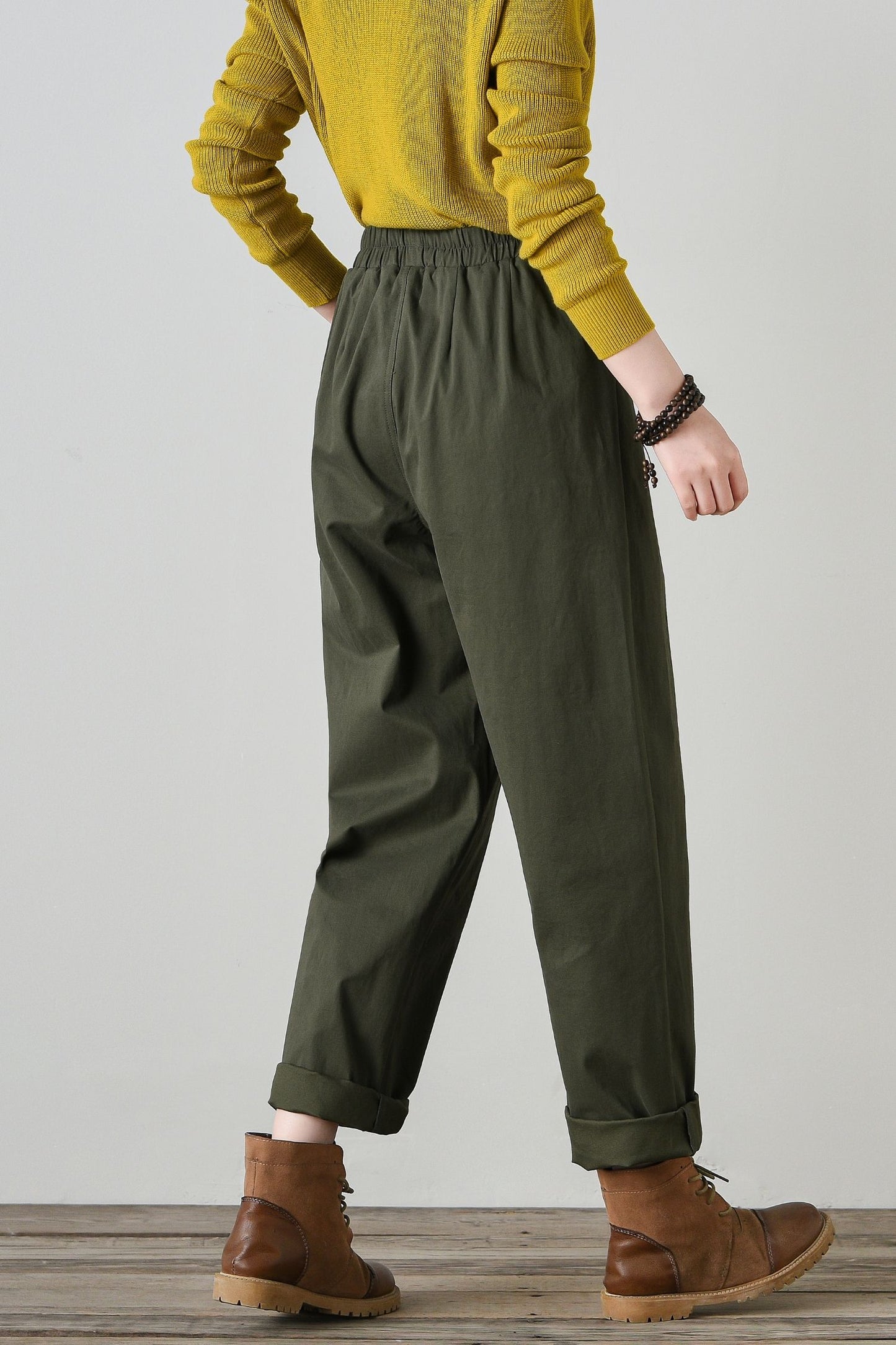 Elastic waist loose fitting cotton pants women C4701