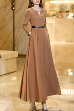 Load image into Gallery viewer, khaki waisted long spring and autumn dress C4183
