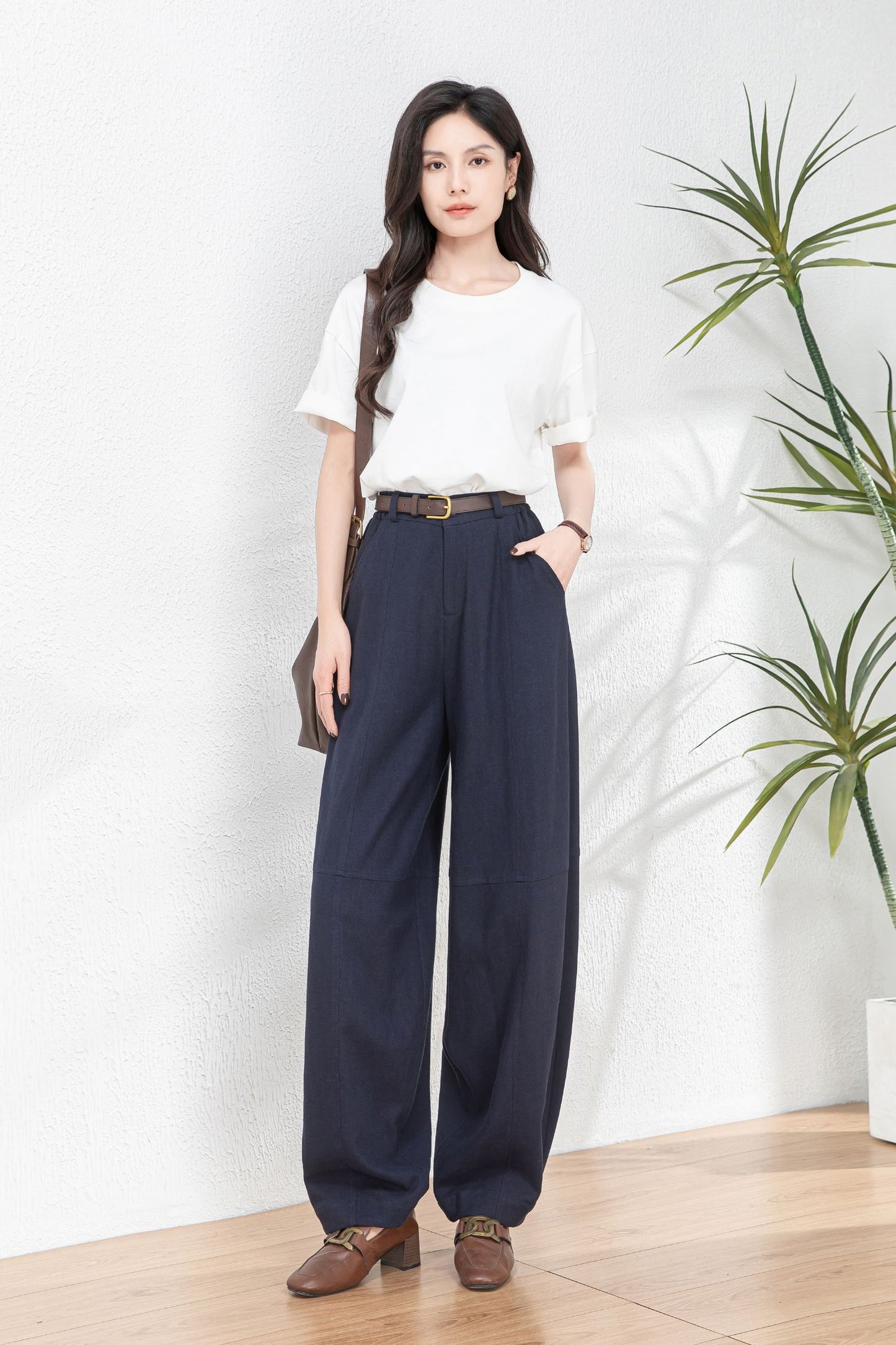 Womens wide leg Linen pants c4769