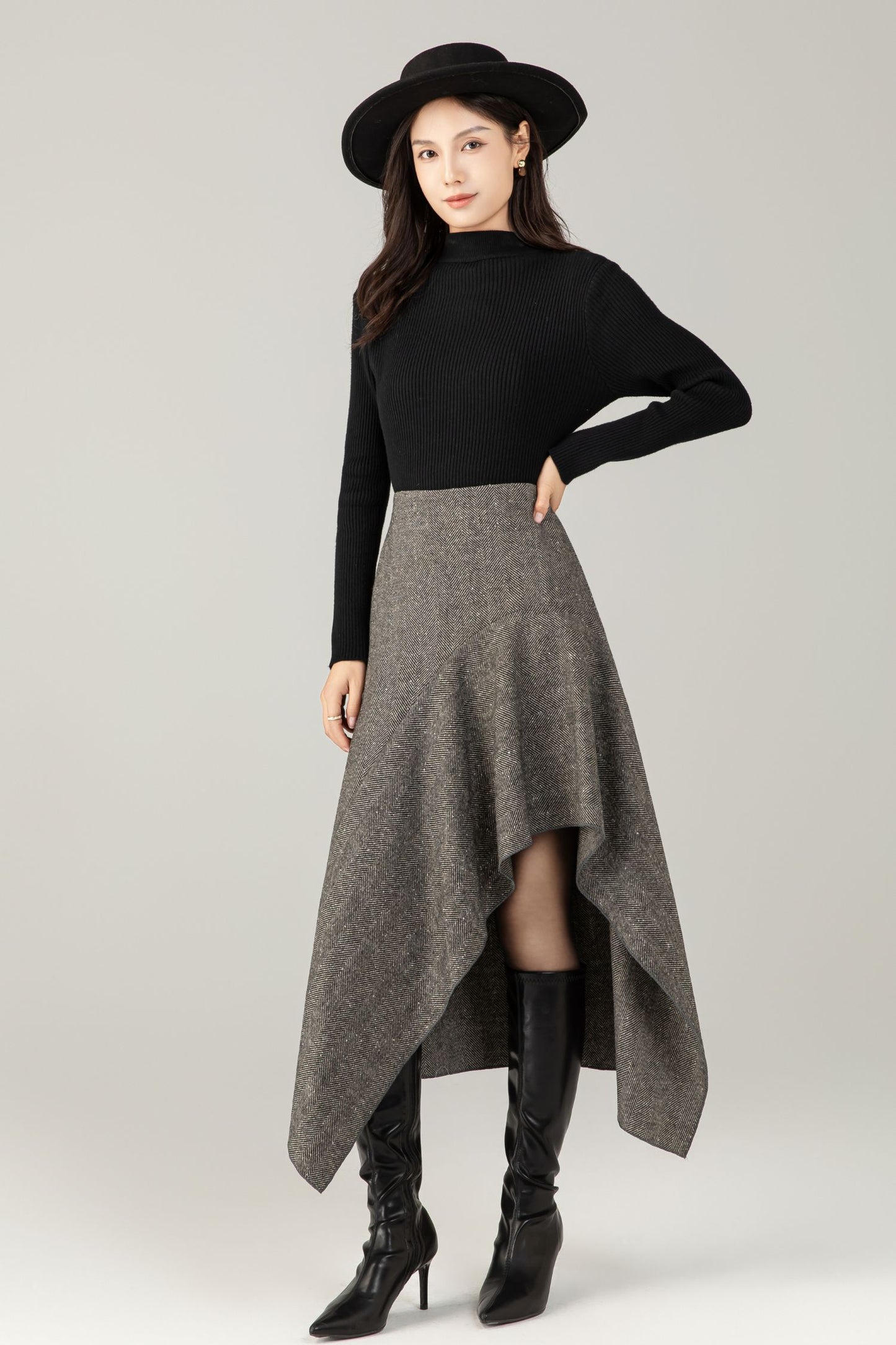 Gray irregular winter wool skirt women C5250