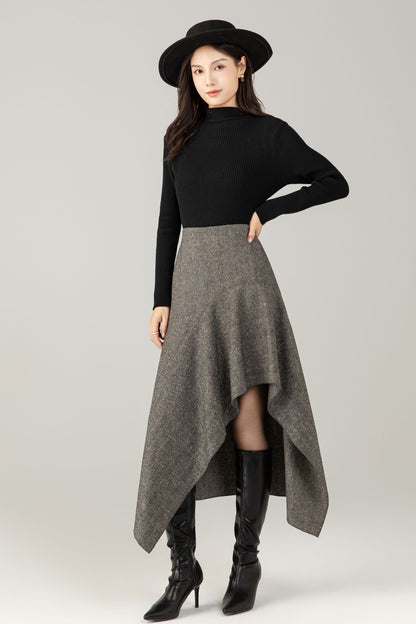 Gray irregular winter wool skirt women C5250